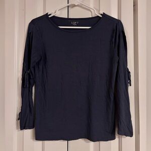 LOFT Navy Long-Sleeve Tie-Sleeve Top